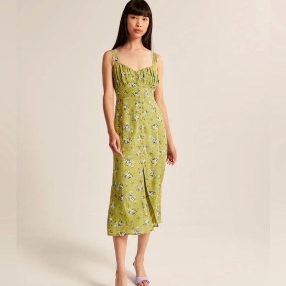 Abercrombie and Fitch Green Floral Midi Dress - Picture 1 of 13